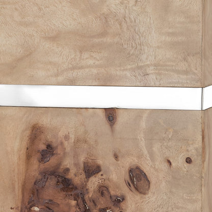 Atlas Lighting Cahill 63in 1-Light Floor Lamp | Natural Burl Wood and Polished Nickel with White Fabric Rectangular Shade | Living | Model PL11143-NA