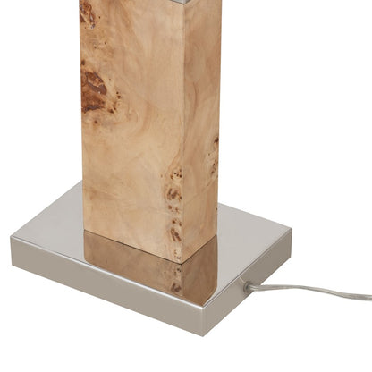 Atlas Lighting Cahill 63in 1-Light Floor Lamp | Natural Burl Wood and Polished Nickel with White Fabric Rectangular Shade | Living | Model PL11143-NA