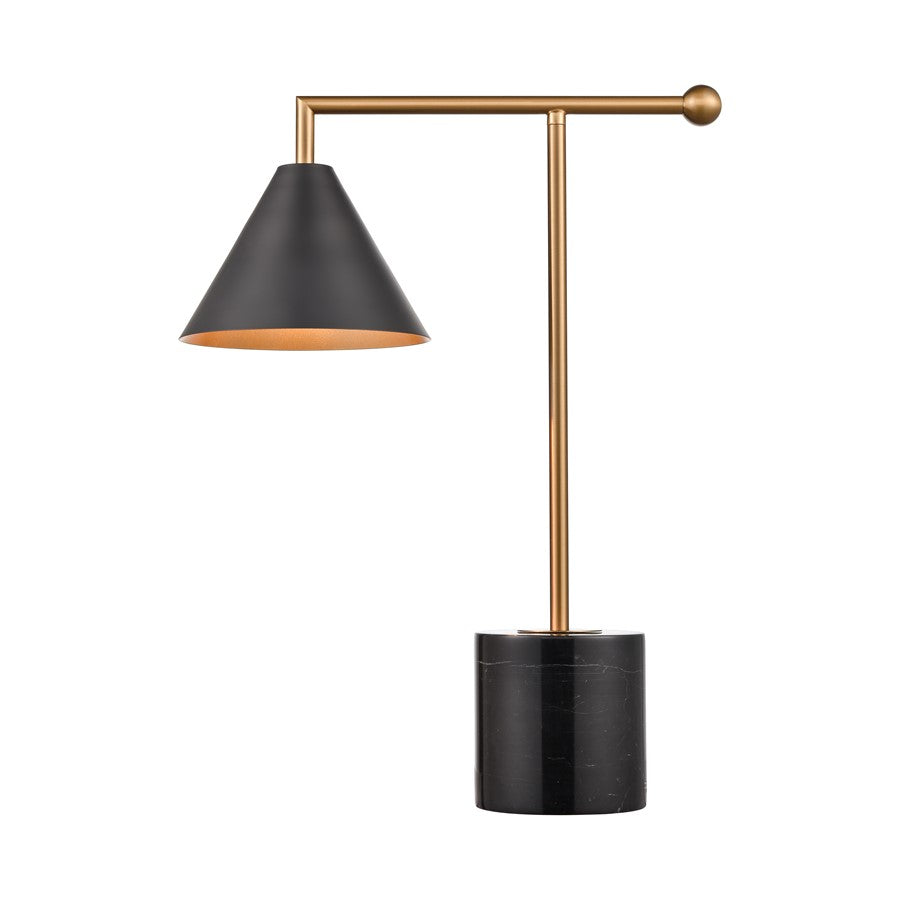 Atlas Lighting Halton 20in 1-Light Table Lamp | Modern Black Metal and Stone with Satin Brass Accents | Living Room & Bedroom | Model PL11238-BK