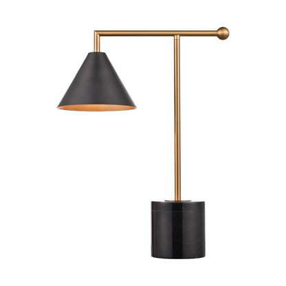 Atlas Lighting Halton 20in 1-Light Table Lamp | Modern Black Metal and Stone with Satin Brass Accents | Living Room & Bedroom | Model PL11238-BK