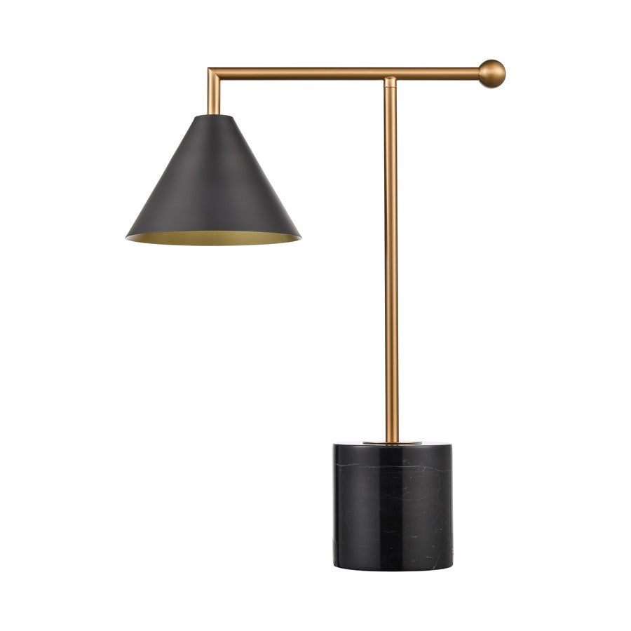 Atlas Lighting Halton 20in 1-Light Table Lamp | Modern Black Metal and Stone with Satin Brass Accents | Living Room & Bedroom | Model PL11238-BK