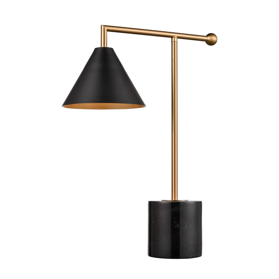 Atlas Lighting Halton 20in 1-Light Table Lamp | Modern Black Metal and Stone with Satin Brass Accents | Living Room & Bedroom | Model PL11238-BK