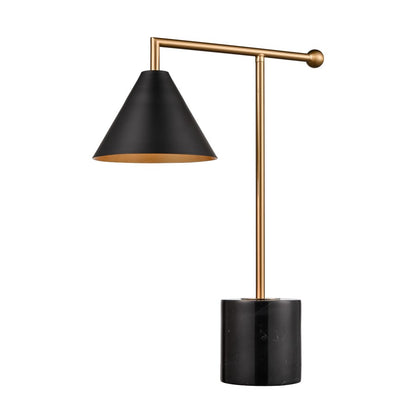 Atlas Lighting Halton 20in 1-Light Table Lamp | Modern Black Metal and Stone with Satin Brass Accents | Living Room & Bedroom | Model PL11238-BK