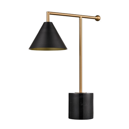 Atlas Lighting Halton 20in 1-Light Table Lamp | Modern Black Metal and Stone with Satin Brass Accents | Living Room & Bedroom | Model PL11238-BK