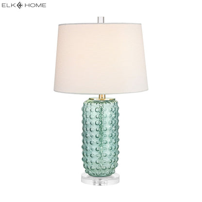 Atlas Lighting Caicos 25in 1-Light Table Lamp | Transitional Seafoam Green Glass and White Fabric Shade | Living Room & Bedroom | Model PL11239-GN