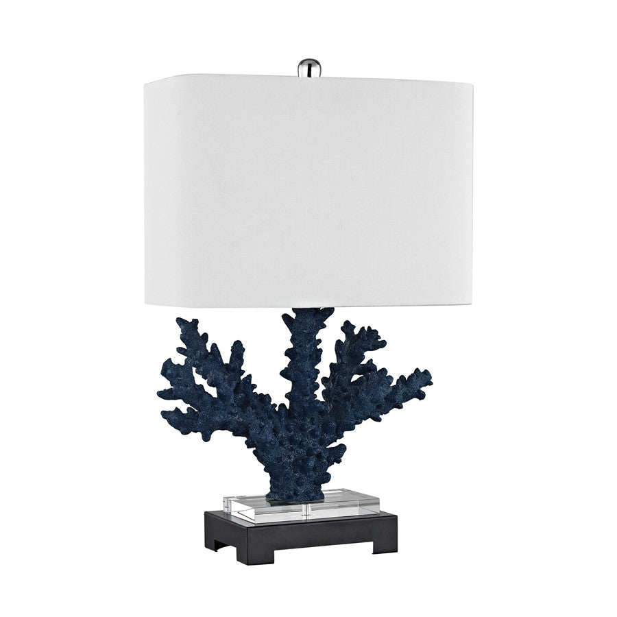 Atlas Lighting Cape Sable 26in 1-Light Table Lamp | Transitional Navy Composite and Crystal with White Fabric Shade | Living Room | Model PL11240-BL