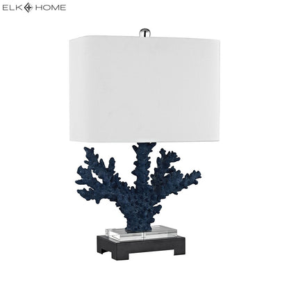 Atlas Lighting Cape Sable 26in 1-Light Table Lamp | Transitional Navy Composite and Crystal with White Fabric Shade | Living Room | Model PL11240-BL