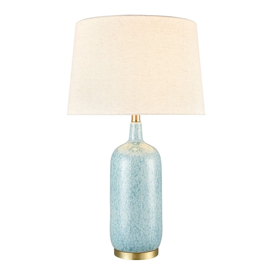 Atlas Lighting Port Isabel 28in 1-Light Table Lamp | Transitional Blue Earthenware and Brass with Off White Fabric Shade | Living | Model PL11241-BL