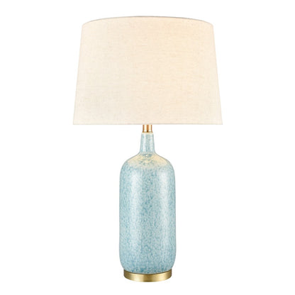 Atlas Lighting Port Isabel 28in 1-Light Table Lamp | Transitional Blue Earthenware and Brass with Off White Fabric Shade | Living | Model PL11241-BL