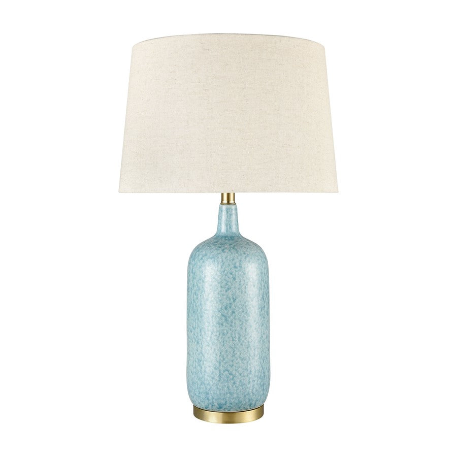 Atlas Lighting Port Isabel 28in 1-Light Table Lamp | Transitional Blue Earthenware and Brass with Off White Fabric Shade | Living | Model PL11241-BL