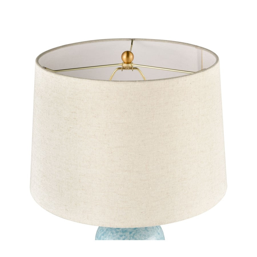 Atlas Lighting Port Isabel 28in 1-Light Table Lamp | Transitional Blue Earthenware and Brass with Off White Fabric Shade | Living | Model PL11241-BL