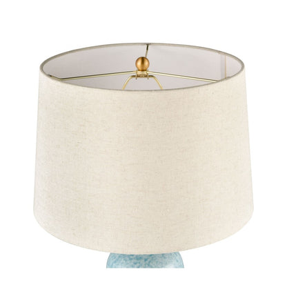 Atlas Lighting Port Isabel 28in 1-Light Table Lamp | Transitional Blue Earthenware and Brass with Off White Fabric Shade | Living | Model PL11241-BL