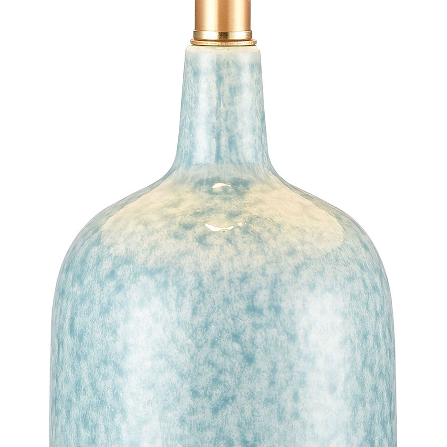 Atlas Lighting Port Isabel 28in 1-Light Table Lamp | Transitional Blue Earthenware and Brass with Off White Fabric Shade | Living | Model PL11241-BL