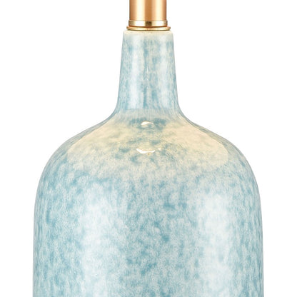 Atlas Lighting Port Isabel 28in 1-Light Table Lamp | Transitional Blue Earthenware and Brass with Off White Fabric Shade | Living | Model PL11241-BL