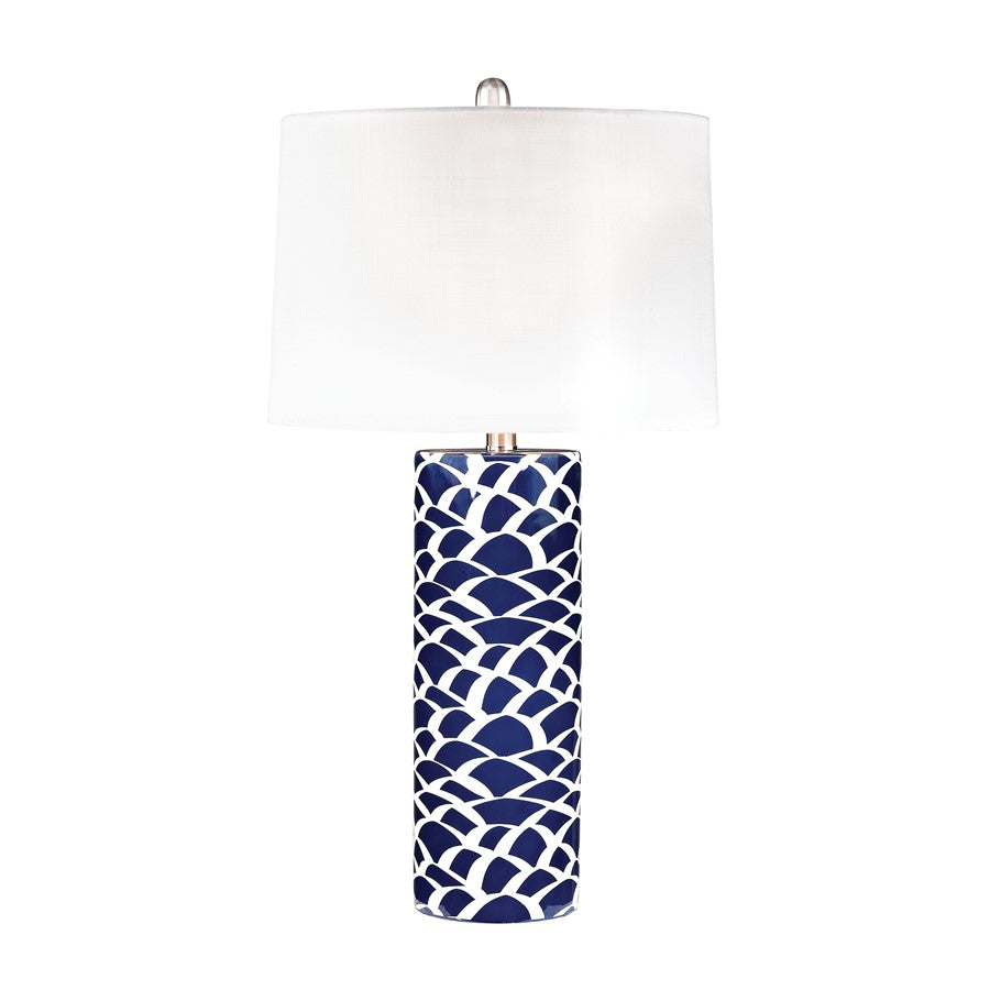 Atlas Scale Sketch 28in 1-Light Table Lamp | Transitional Navy and White Earthenware | Living Room & Bedroom | 16 x 16 x 28 in | Model PL11242-BL