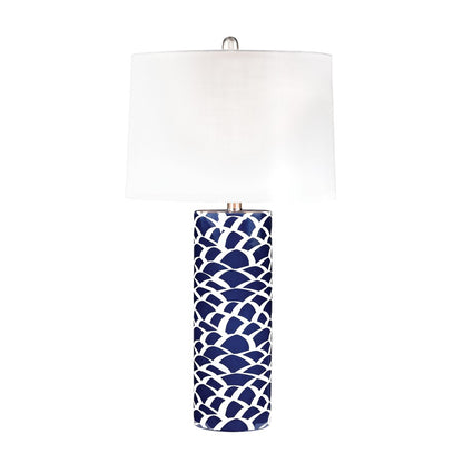 Atlas Scale Sketch 28in 1-Light Table Lamp | Transitional Navy and White Earthenware | Living Room & Bedroom | 16 x 16 x 28 in | Model PL11242-BL
