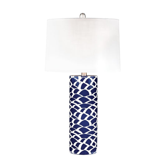 Atlas Scale Sketch 28in 1-Light Table Lamp | Transitional Navy and White Earthenware | Living Room & Bedroom | 16 x 16 x 28 in | Model PL11242-BL