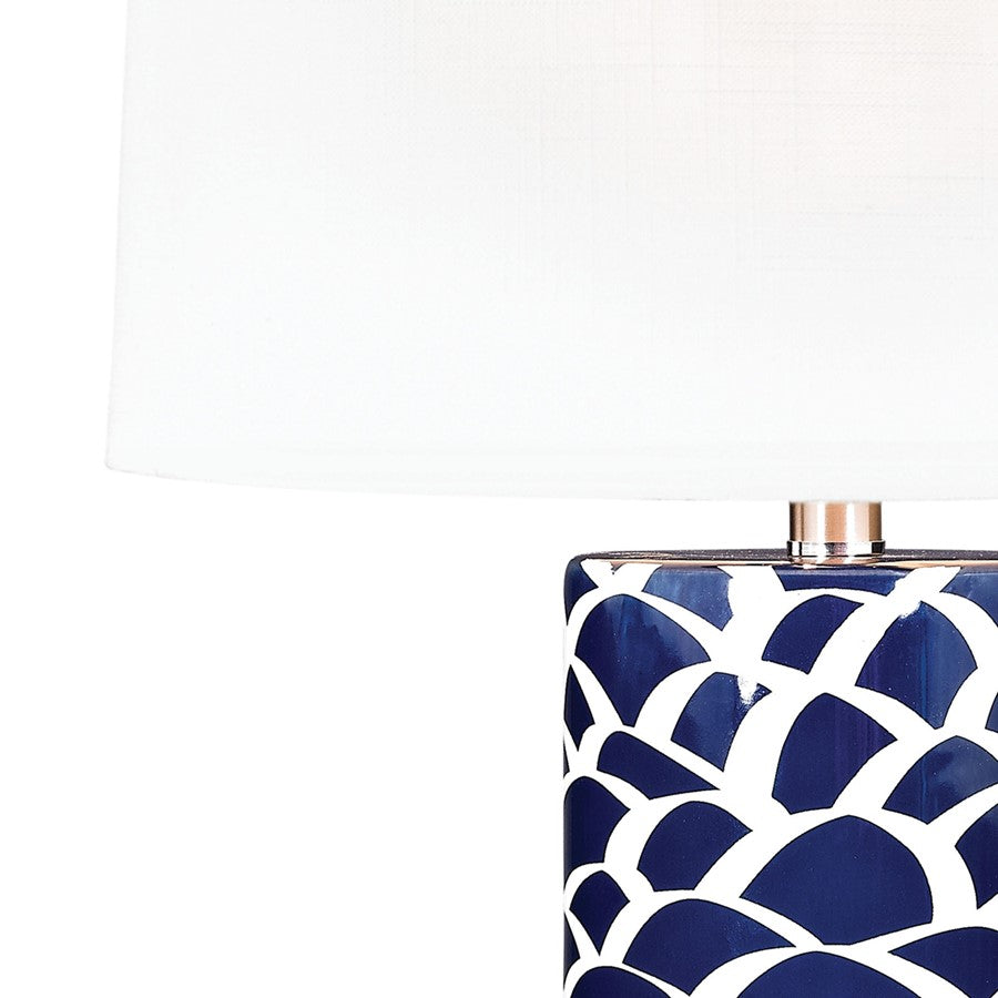 Atlas Scale Sketch 28in 1-Light Table Lamp | Transitional Navy and White Earthenware | Living Room & Bedroom | 16 x 16 x 28 in | Model PL11242-BL