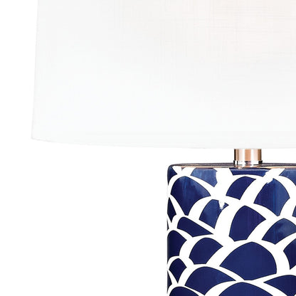 Atlas Scale Sketch 28in 1-Light Table Lamp | Transitional Navy and White Earthenware | Living Room & Bedroom | 16 x 16 x 28 in | Model PL11242-BL