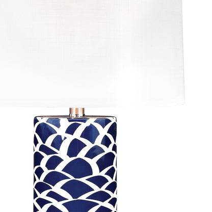 Atlas Scale Sketch 28in 1-Light Table Lamp | Transitional Navy and White Earthenware | Living Room & Bedroom | 16 x 16 x 28 in | Model PL11242-BL