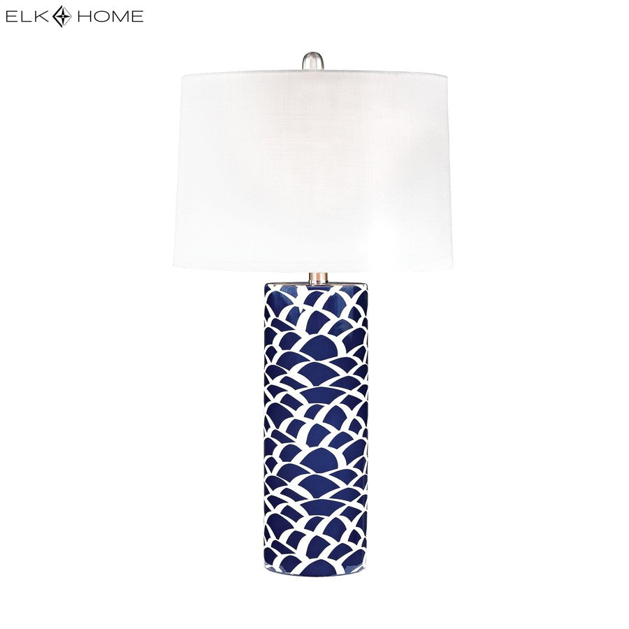 Atlas Scale Sketch 28in 1-Light Table Lamp | Transitional Navy and White Earthenware | Living Room & Bedroom | 16 x 16 x 28 in | Model PL11242-BL