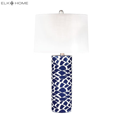 Atlas Scale Sketch 28in 1-Light Table Lamp | Transitional Navy and White Earthenware | Living Room & Bedroom | 16 x 16 x 28 in | Model PL11242-BL