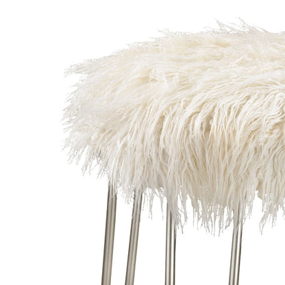 Atlas Lighting Betty 15in Round Vanity Stool | White Faux Fur on Silver Metal Frame | Bedroom & Vanity Seating | 15 x 15 x 20 in | Model SE11005-01
