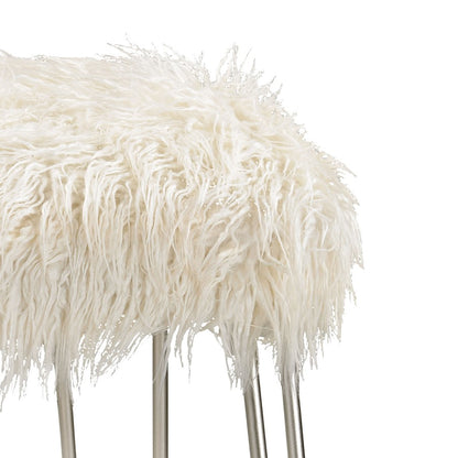 Atlas Lighting Betty 15in Round Vanity Stool | White Faux Fur on Silver Metal Frame | Bedroom & Vanity Seating | 15 x 15 x 20 in | Model SE11005-01