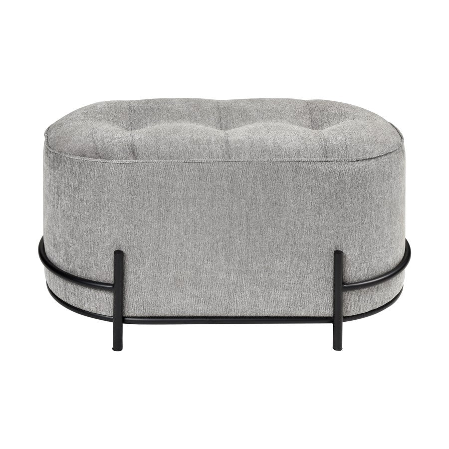 Atlas Lighting Brida 32in Oval Ottoman | Gray Tufted Velvet on Black Iron Base | Living Room & Bedroom Seating | 32 x 18 x 18 in | Model SE11007-01