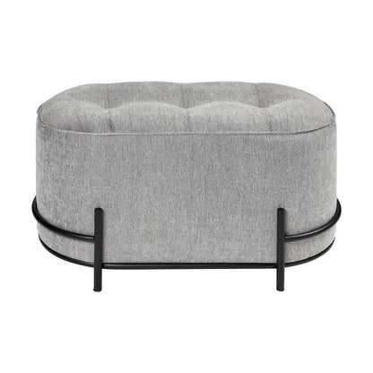 Atlas Lighting Brida 32in Oval Ottoman | Gray Tufted Velvet on Black Iron Base | Living Room & Bedroom Seating | 32 x 18 x 18 in | Model SE11007-01