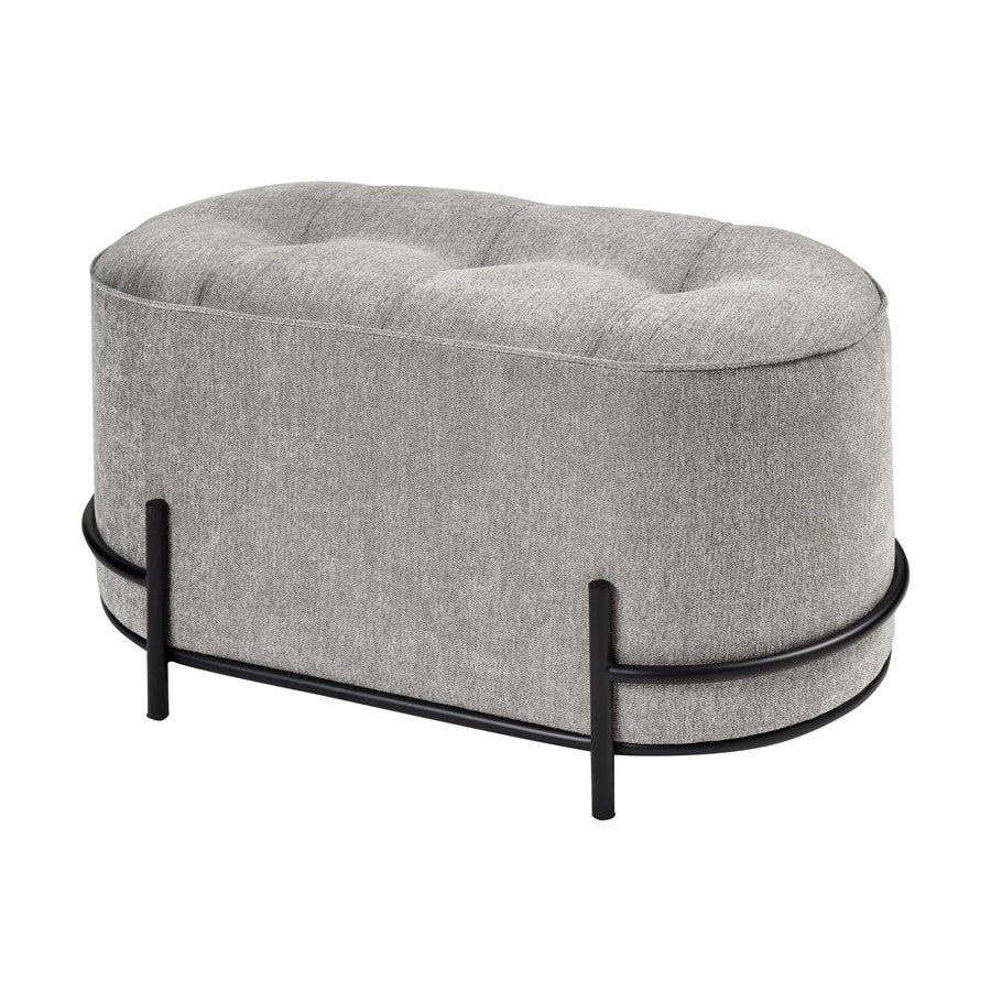 Atlas Lighting Brida 32in Oval Ottoman | Gray Tufted Velvet on Black Iron Base | Living Room & Bedroom Seating | 32 x 18 x 18 in | Model SE11007-01