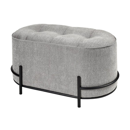Atlas Lighting Brida 32in Oval Ottoman | Gray Tufted Velvet on Black Iron Base | Living Room & Bedroom Seating | 32 x 18 x 18 in | Model SE11007-01