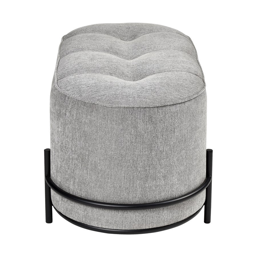 Atlas Lighting Brida 32in Oval Ottoman | Gray Tufted Velvet on Black Iron Base | Living Room & Bedroom Seating | 32 x 18 x 18 in | Model SE11007-01