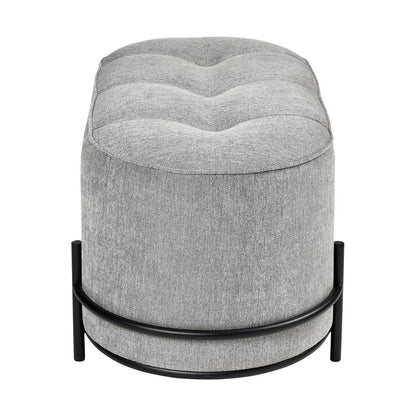 Atlas Lighting Brida 32in Oval Ottoman | Gray Tufted Velvet on Black Iron Base | Living Room & Bedroom Seating | 32 x 18 x 18 in | Model SE11007-01