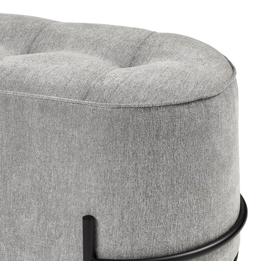 Atlas Lighting Brida 32in Oval Ottoman | Gray Tufted Velvet on Black Iron Base | Living Room & Bedroom Seating | 32 x 18 x 18 in | Model SE11007-01