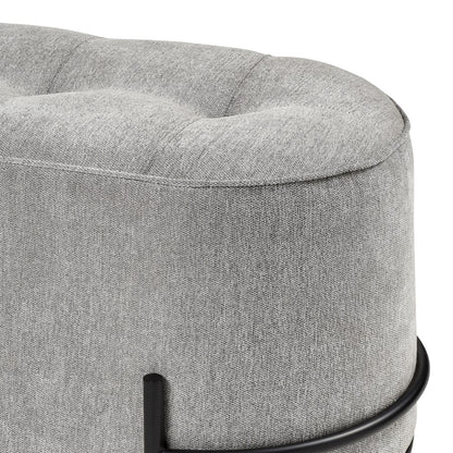 Atlas Lighting Brida 32in Oval Ottoman | Gray Tufted Velvet on Black Iron Base | Living Room & Bedroom Seating | 32 x 18 x 18 in | Model SE11007-01