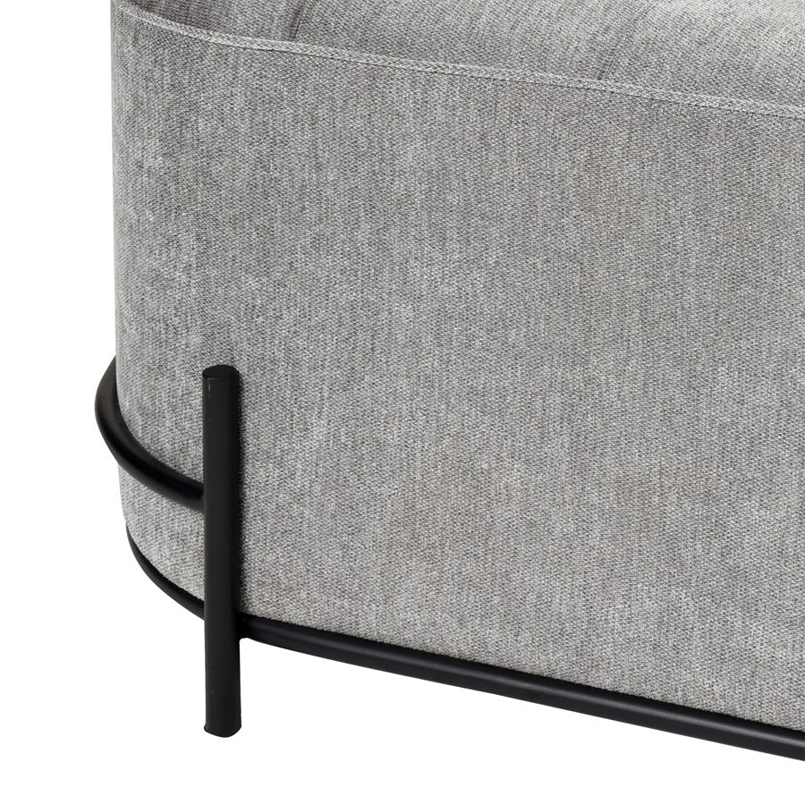Atlas Lighting Brida 32in Oval Ottoman | Gray Tufted Velvet on Black Iron Base | Living Room & Bedroom Seating | 32 x 18 x 18 in | Model SE11007-01