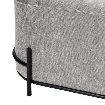 Atlas Lighting Brida 32in Oval Ottoman | Gray Tufted Velvet on Black Iron Base | Living Room & Bedroom Seating | 32 x 18 x 18 in | Model SE11007-01