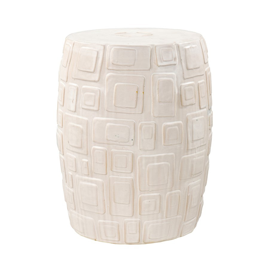 Atlas Lighting Cambeck 14in Round Accent Stool | Cream Glazed Earthenware | Living Room & Entryway Seating | 14 x 14 x 18 in | Model SE11008-02