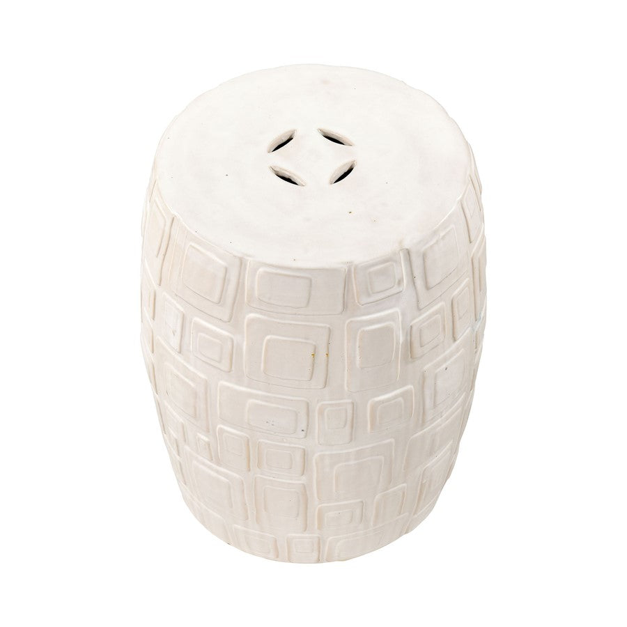 Atlas Lighting Cambeck 14in Round Accent Stool | Cream Glazed Earthenware | Living Room & Entryway Seating | 14 x 14 x 18 in | Model SE11008-02