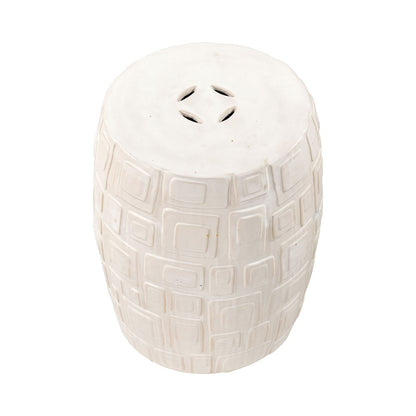 Atlas Lighting Cambeck 14in Round Accent Stool | Cream Glazed Earthenware | Living Room & Entryway Seating | 14 x 14 x 18 in | Model SE11008-02