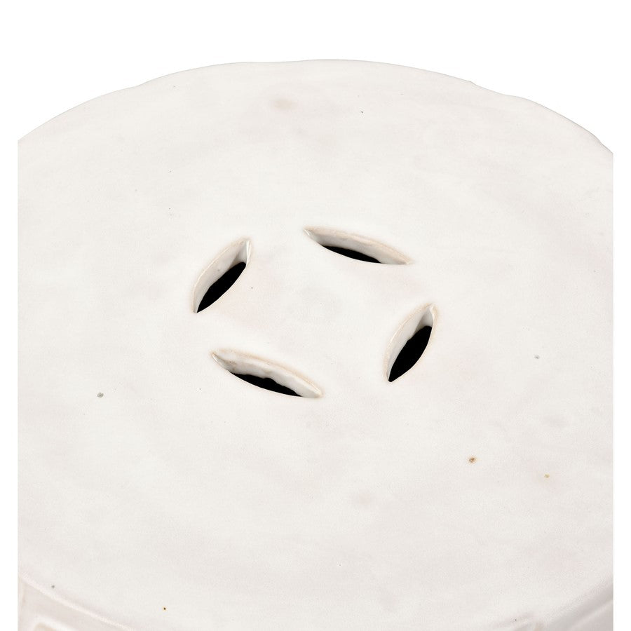 Atlas Lighting Cambeck 14in Round Accent Stool | Cream Glazed Earthenware | Living Room & Entryway Seating | 14 x 14 x 18 in | Model SE11008-02
