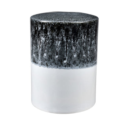 Atlas Lighting Gallemore 13.25in Stool | Modern Black and White Glazed Earthenware | Accent Seating & Table | 13.25 x 13.25 x 18 in | Model SE11019-01