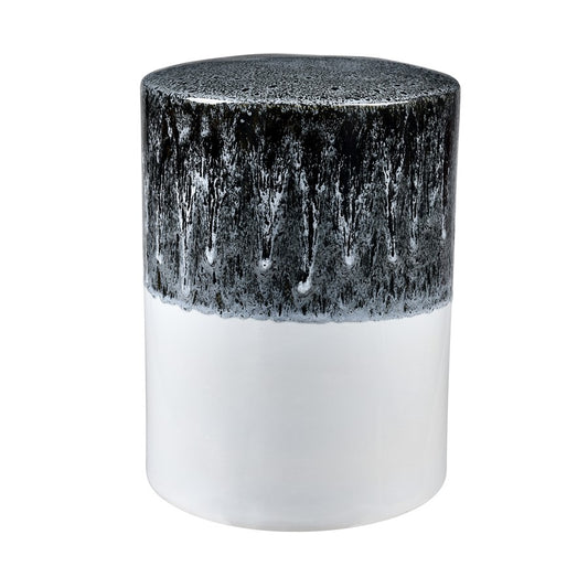 Atlas Lighting Gallemore 13.25in Stool | Modern Black and White Glazed Earthenware | Accent Seating & Table | 13.25 x 13.25 x 18 in | Model SE11019-01