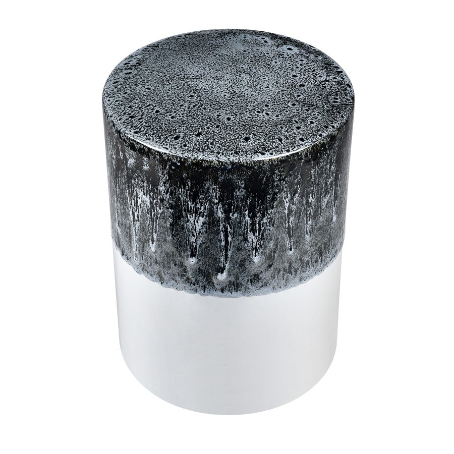 Atlas Lighting Gallemore 13.25in Stool | Modern Black and White Glazed Earthenware | Accent Seating & Table | 13.25 x 13.25 x 18 in | Model SE11019-01