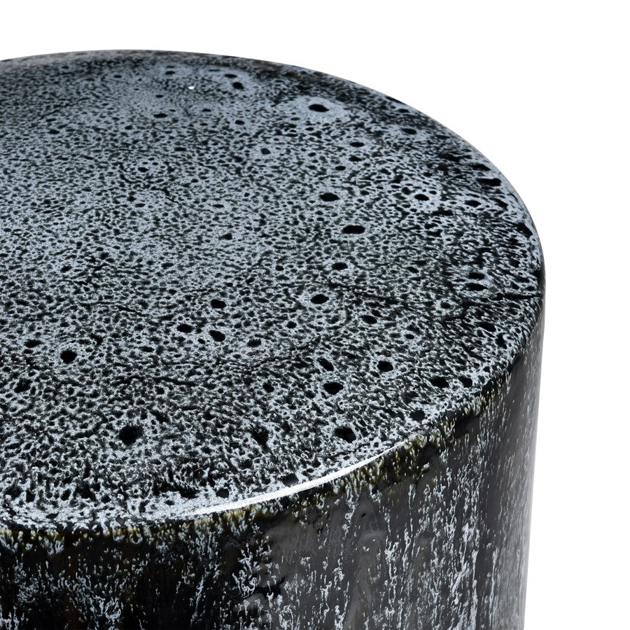 Atlas Lighting Gallemore 13.25in Stool | Modern Black and White Glazed Earthenware | Accent Seating & Table | 13.25 x 13.25 x 18 in | Model SE11019-01
