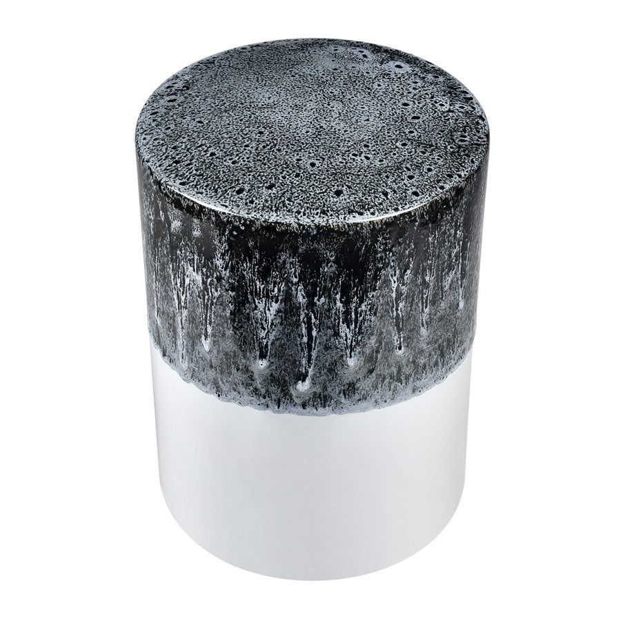 Atlas Lighting Gallemore 13.25in Stool | Modern Black and White Glazed Earthenware | Accent Seating & Table | 13.25 x 13.25 x 18 in | Model SE11019-01
