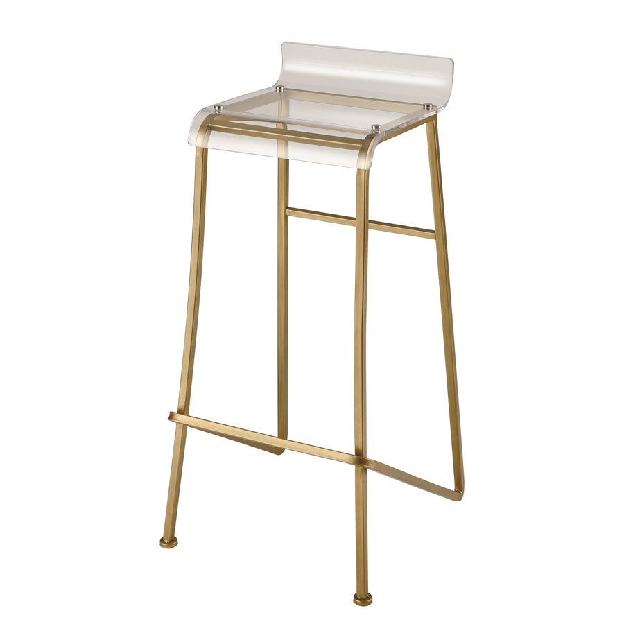 Atlas Lighting Hyperion Bar Stool | Gold Metal & Clear Acrylic Modern | Kitchen Island & Bar Seating | 16 x 17.25 x 33.25 in | Model SE11025-01