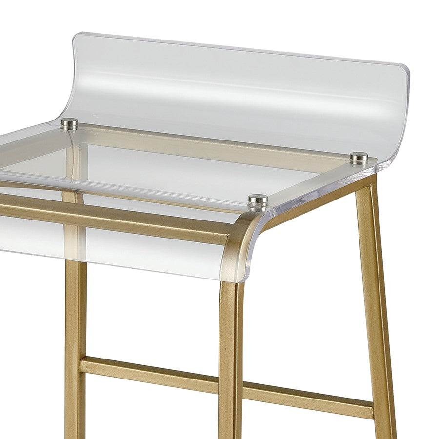Atlas Lighting Hyperion Bar Stool | Gold Metal & Clear Acrylic Modern | Kitchen Island & Bar Seating | 16 x 17.25 x 33.25 in | Model SE11025-01