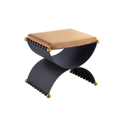 Atlas Lighting Layla 25in Accent Stool | Blackened Bronze & Camel Velvet | Art Deco Style | 25 x 19 x 21 in | Model SE11035-01
